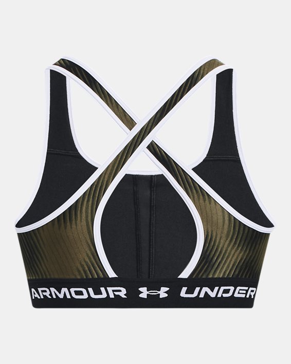 Women's Armour® Mid Crossback Printed Sports Bra in Green image number 11